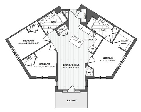 Floor plan for 3 beds, 2 baths, 1378 sqft